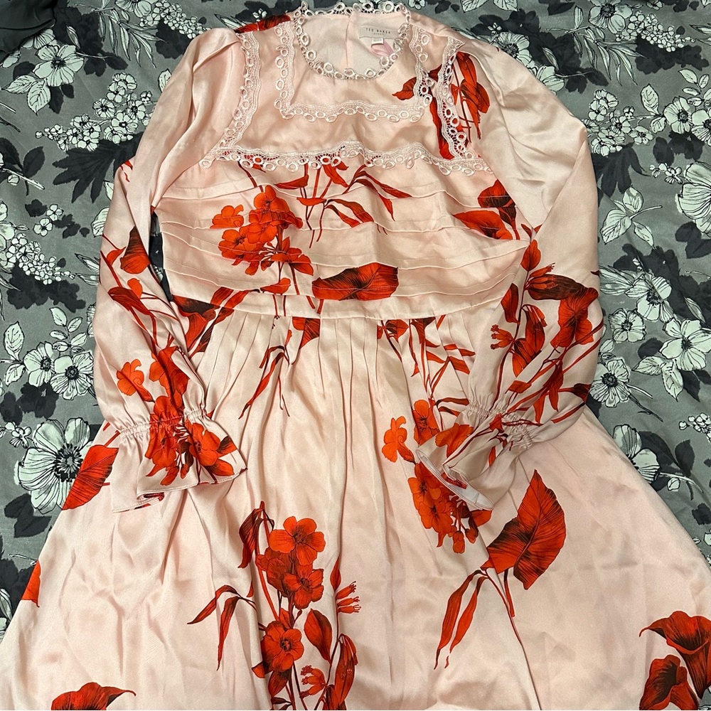 Ted Baker London Pink Dress with Red Floral Print - Picture 8 of 12